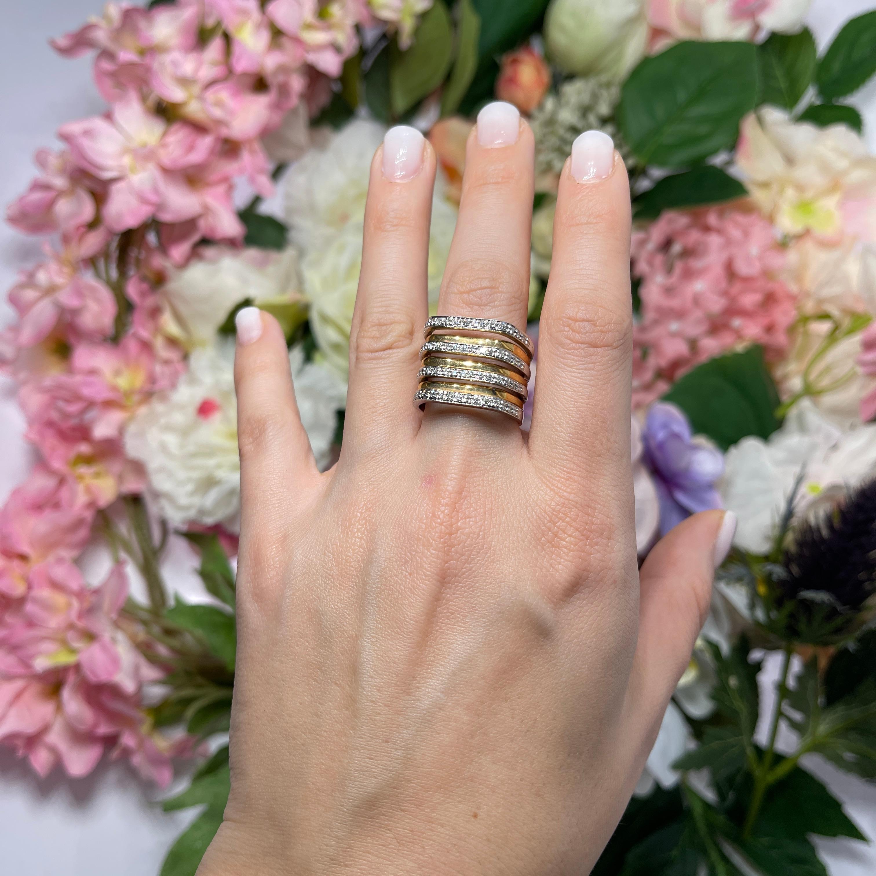 18K Rose and White Gold Multi-Band Ring with Diamonds For Sale 1