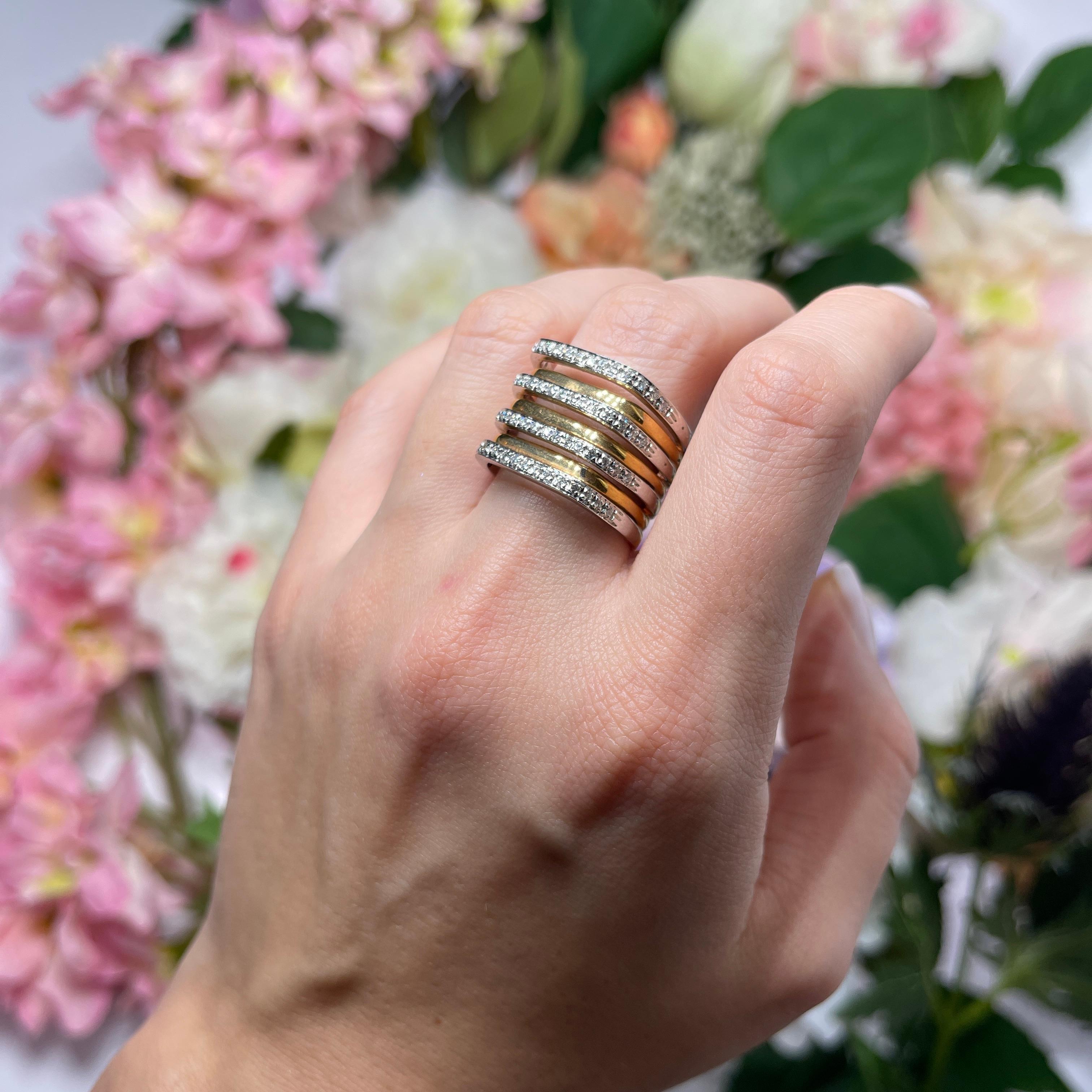 18K Rose and White Gold Multi-Band Ring with Diamonds For Sale 2