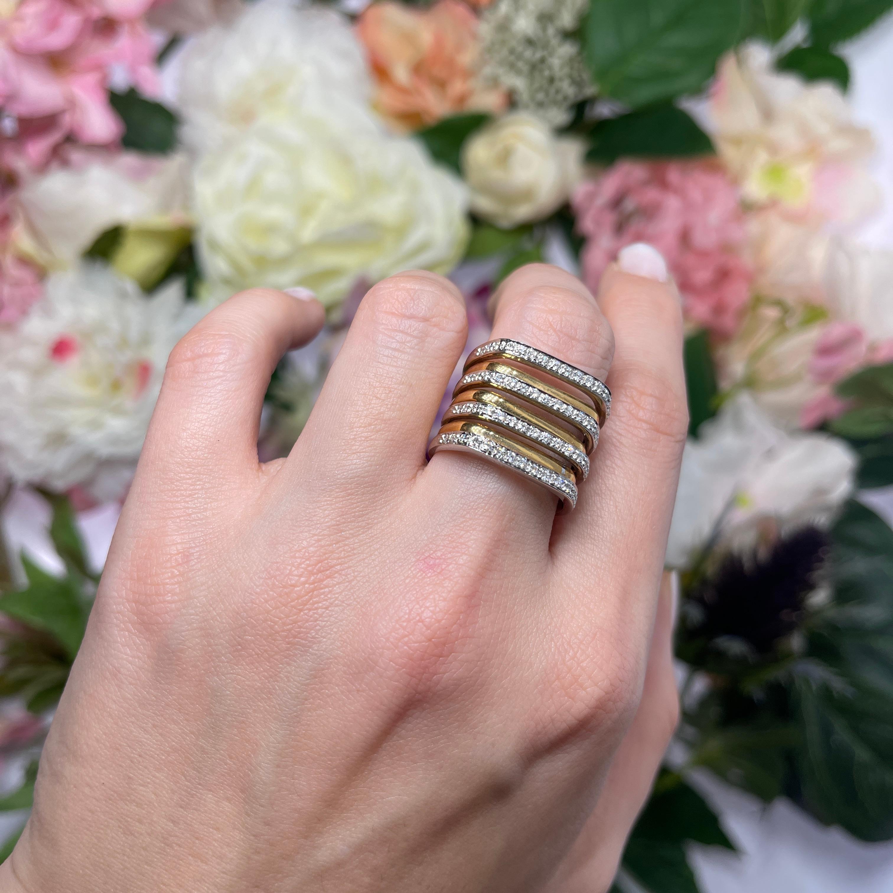 18K Rose and White Gold Multi-Band Ring with Diamonds For Sale 3