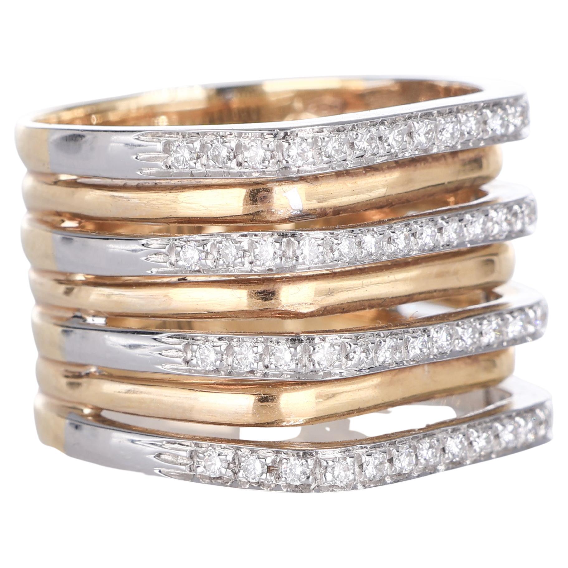 18K Rose and White Gold Multi-Band Ring with Diamonds