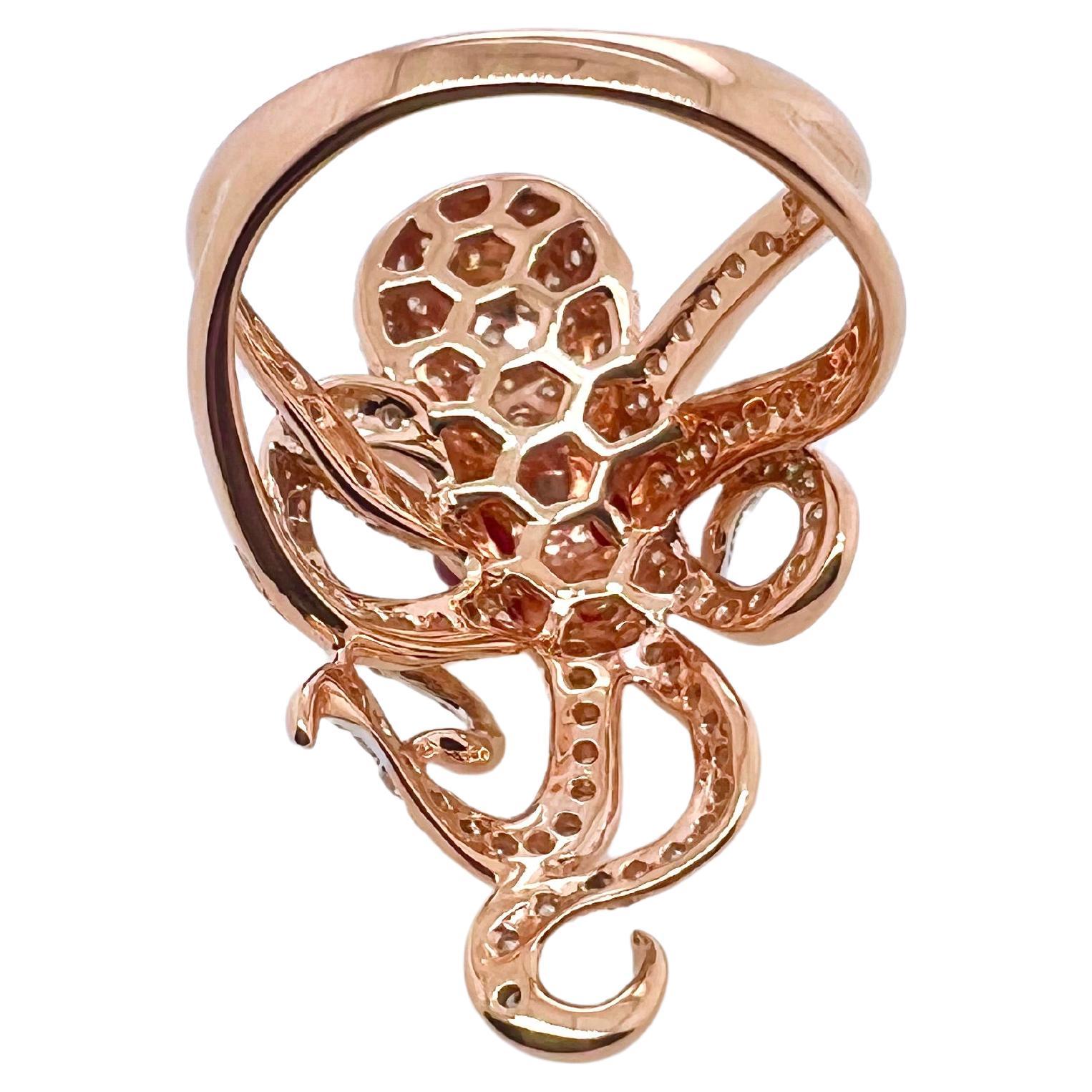 Contemporary 18k Rose and White Gold Octopus Diamond Ring For Sale