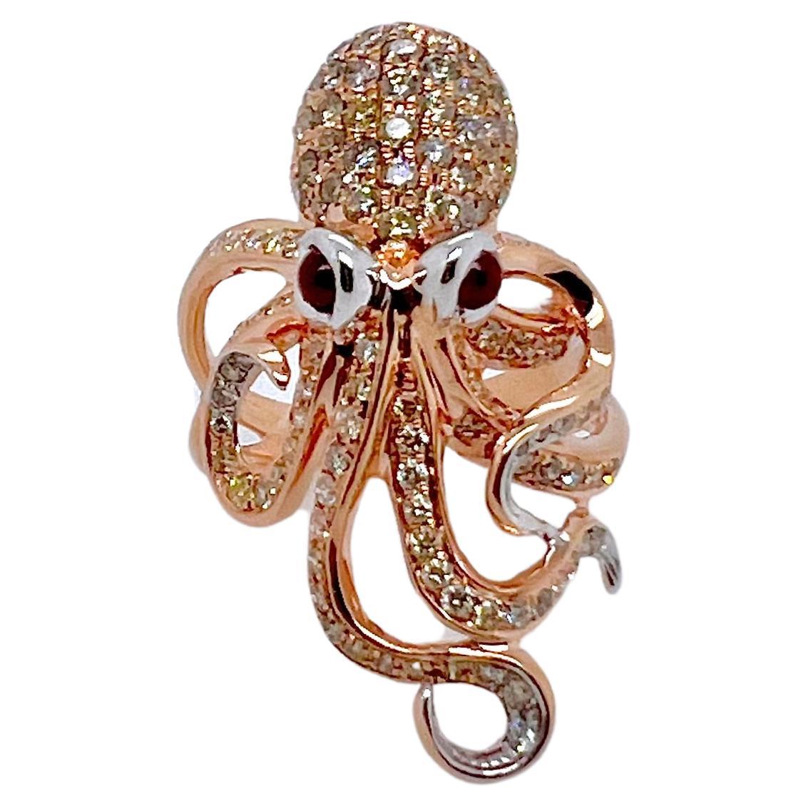 18k Rose and White Gold Octopus Diamond Ring For Sale