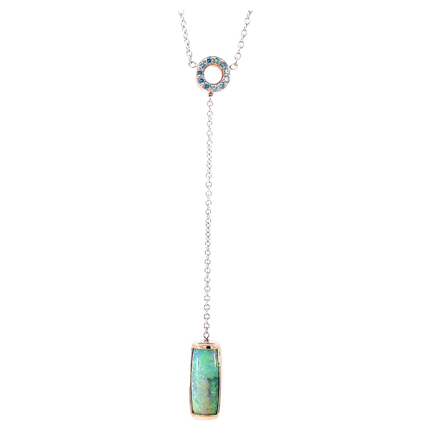 18k Rose and White Gold Opal Lariat Necklace with a Reversible "Sparkle Circle" For Sale