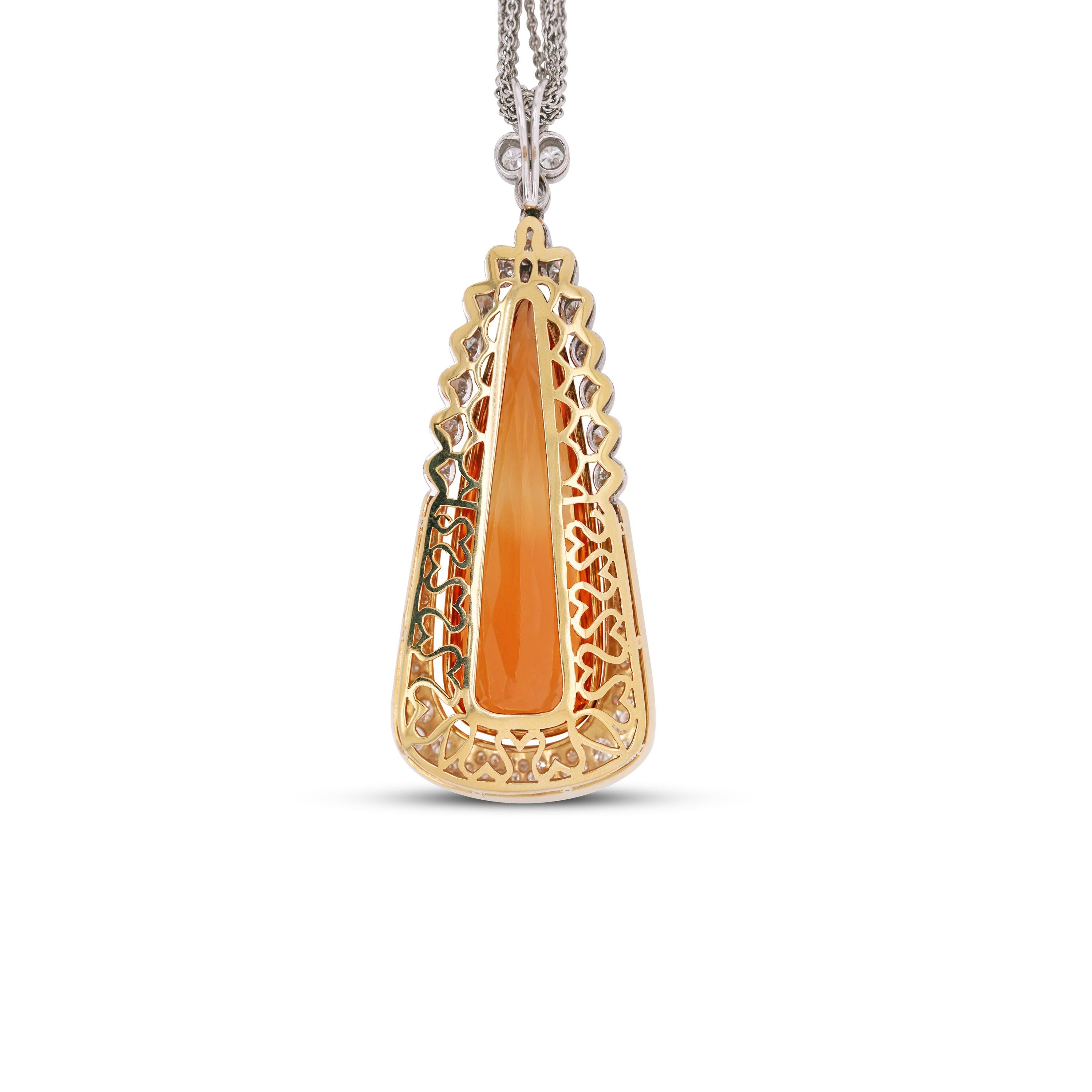 18K Rose and White Gold Pendant Necklace with Diamonds and Imperial Topaz Center

This stunning pendant is done in a pear like shape with diamonds surrounding the center Imperial Topaz entirely. The imperial topaz hangs beautifully and can be