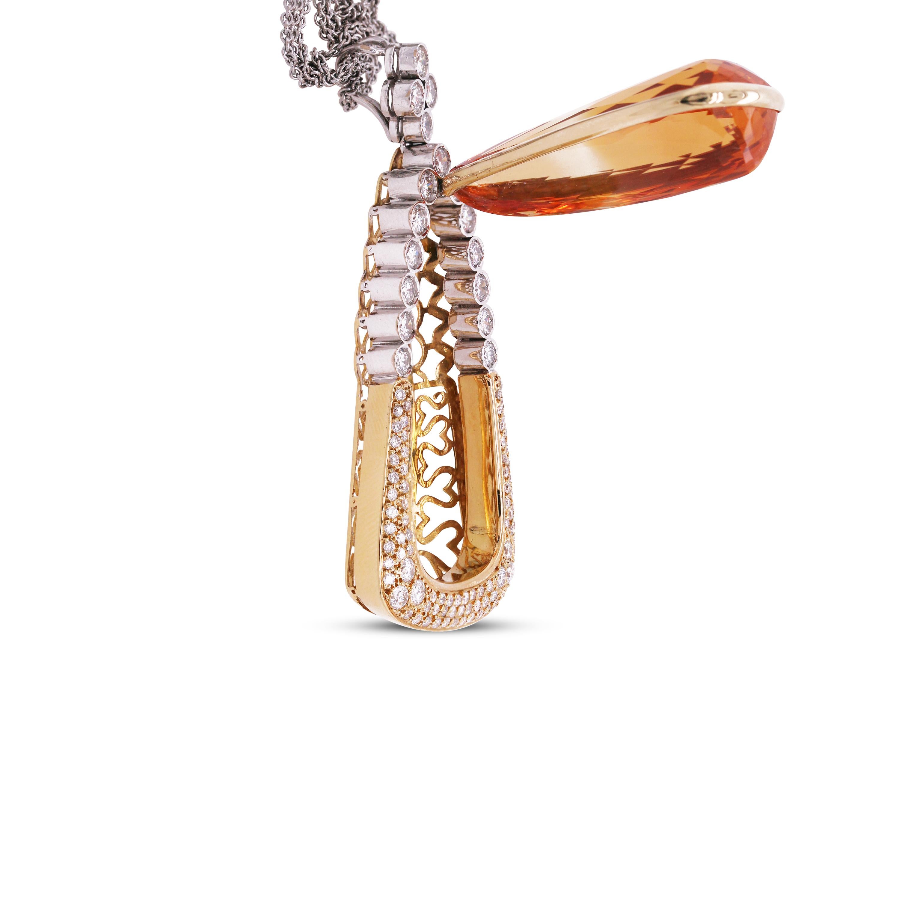 Pear Cut 18 Karat Rose and White Gold Pendant with Diamonds an Pear Shape Imperial Topaz