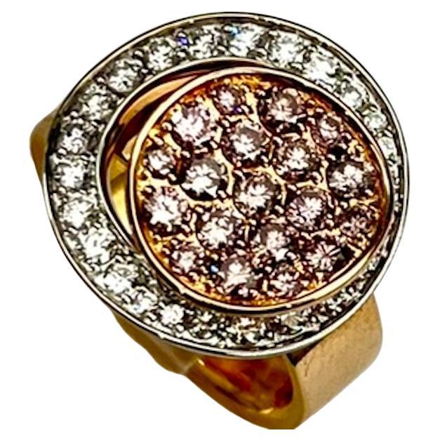 Ring aus 18 Karat Roségold und Weißgold mit runden natürlichen rosa und weißen Diamanten