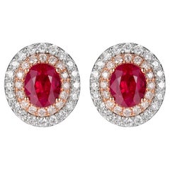 18K Rose and White Gold Ruby and Diamond Stud Earring