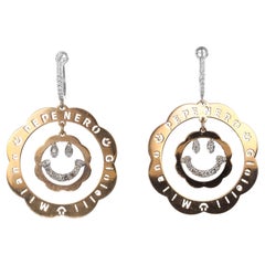 18K Rose and White Gold Smiley Flower Drop Earrings with Diamonds