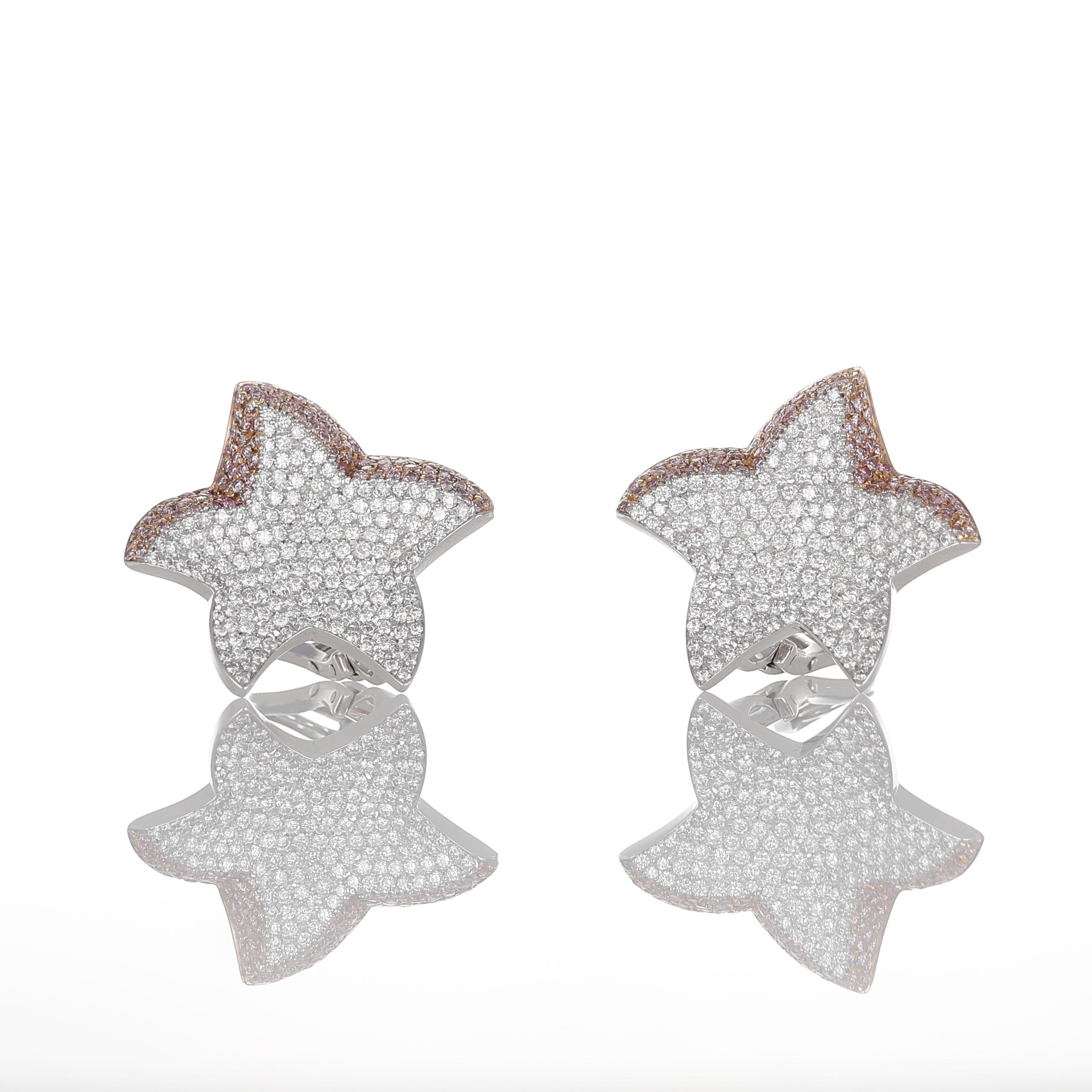 Orecchini Pavé di diamanti a forma di stella in oro rosa e bianco 18 carati in vendita 5