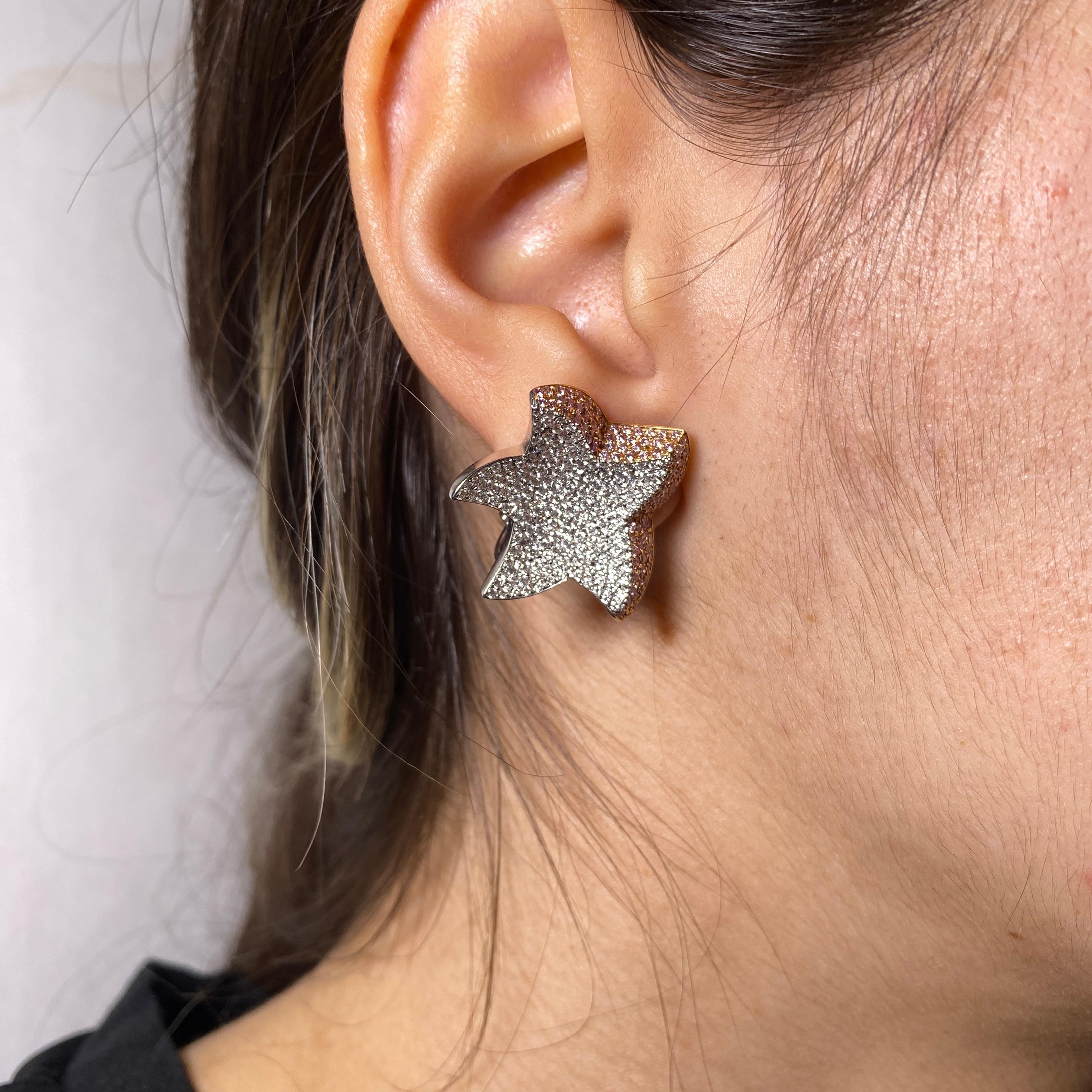 Orecchini Pavé di diamanti a forma di stella in oro rosa e bianco 18 carati in vendita 6