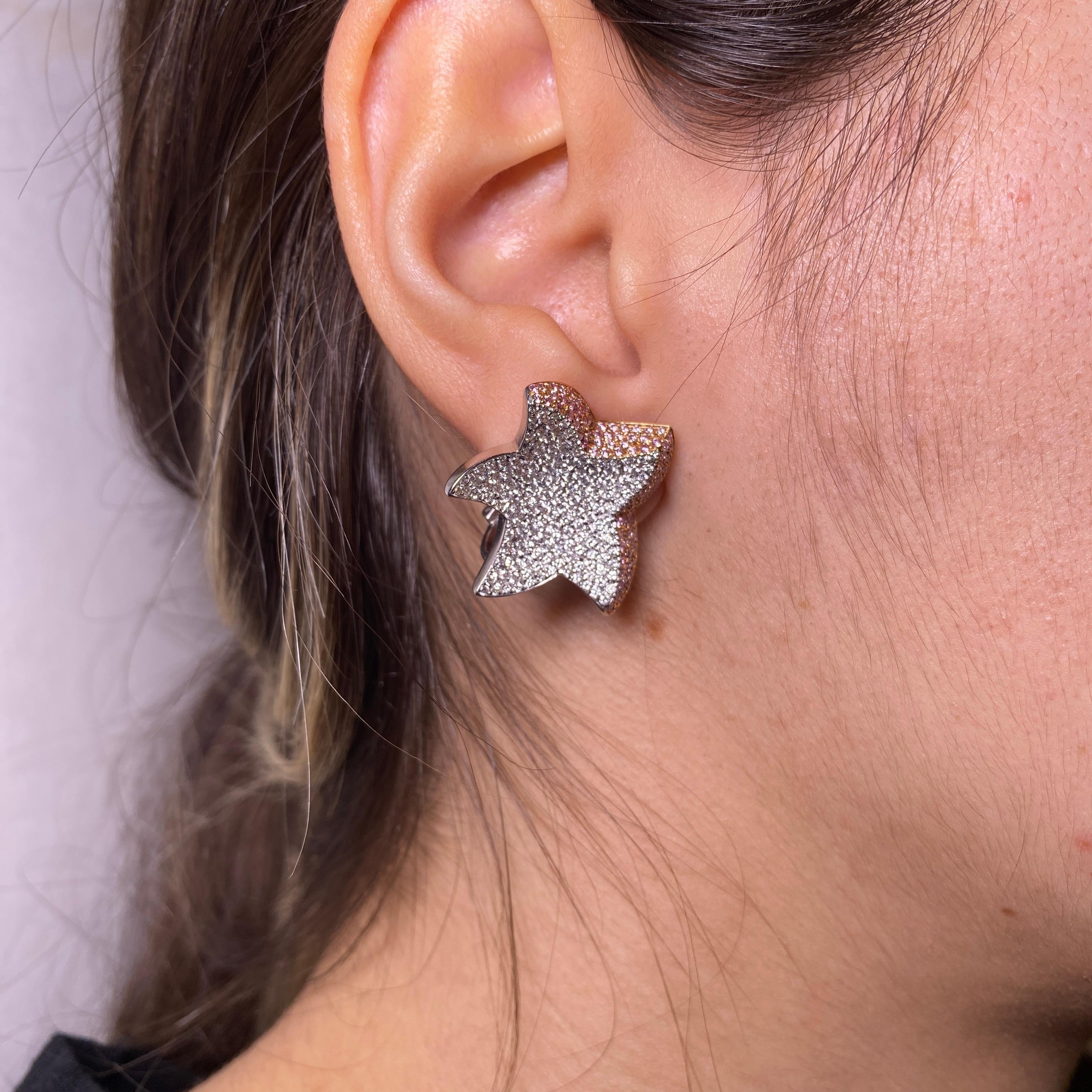 Orecchini Pavé di diamanti a forma di stella in oro rosa e bianco 18 carati in vendita 7