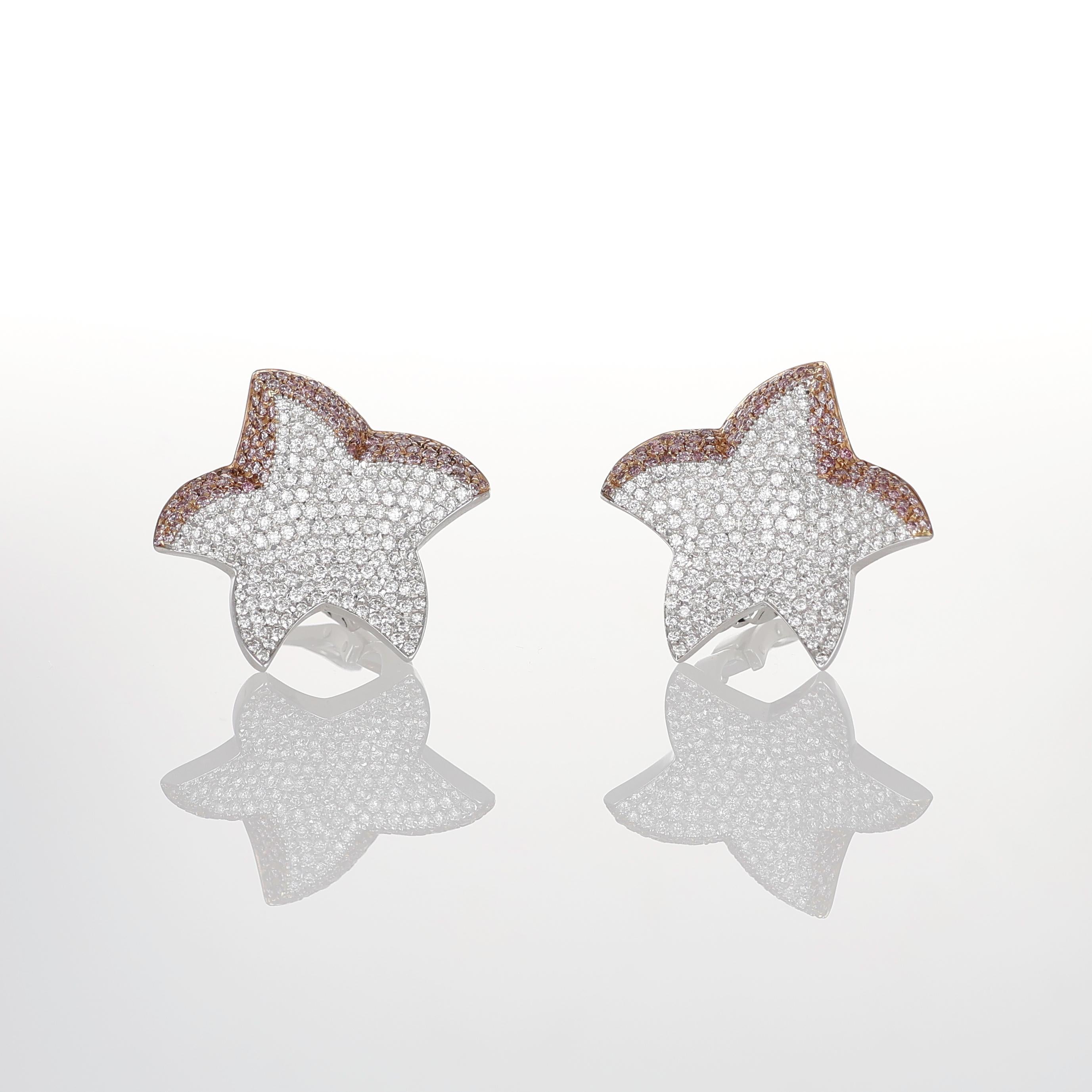 Orecchini Pavé di diamanti a forma di stella in oro rosa e bianco 18 carati in vendita 3