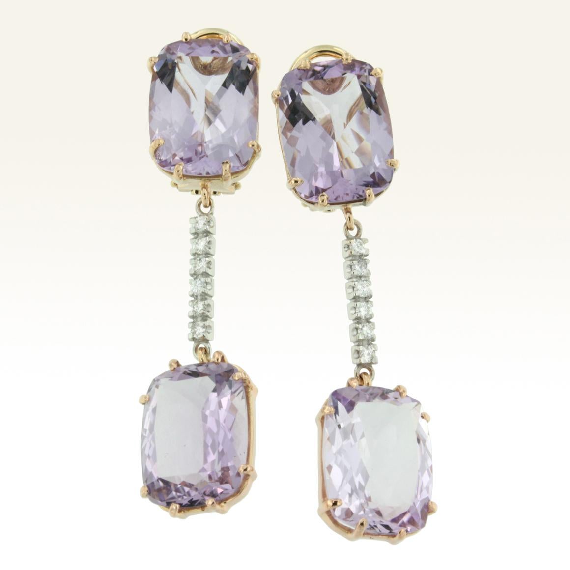 18 Karat Rose and White Gold with Amethyst and White Diamond Earrings In New Condition For Sale In GALLARATE, IT