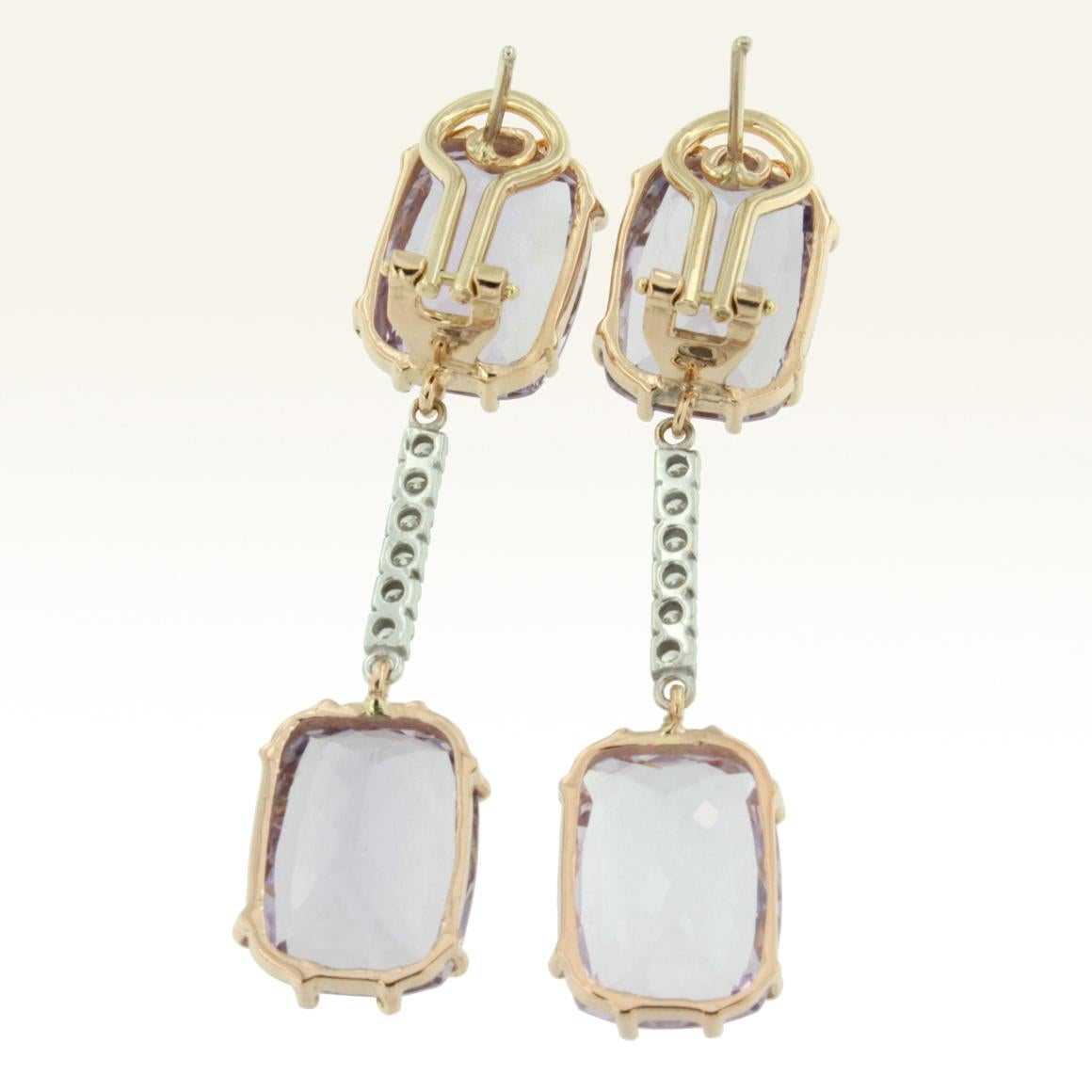 Boucles d'oreilles en or rose et blanc 18 carats avec améthyste et diamant blanc Unisexe en vente