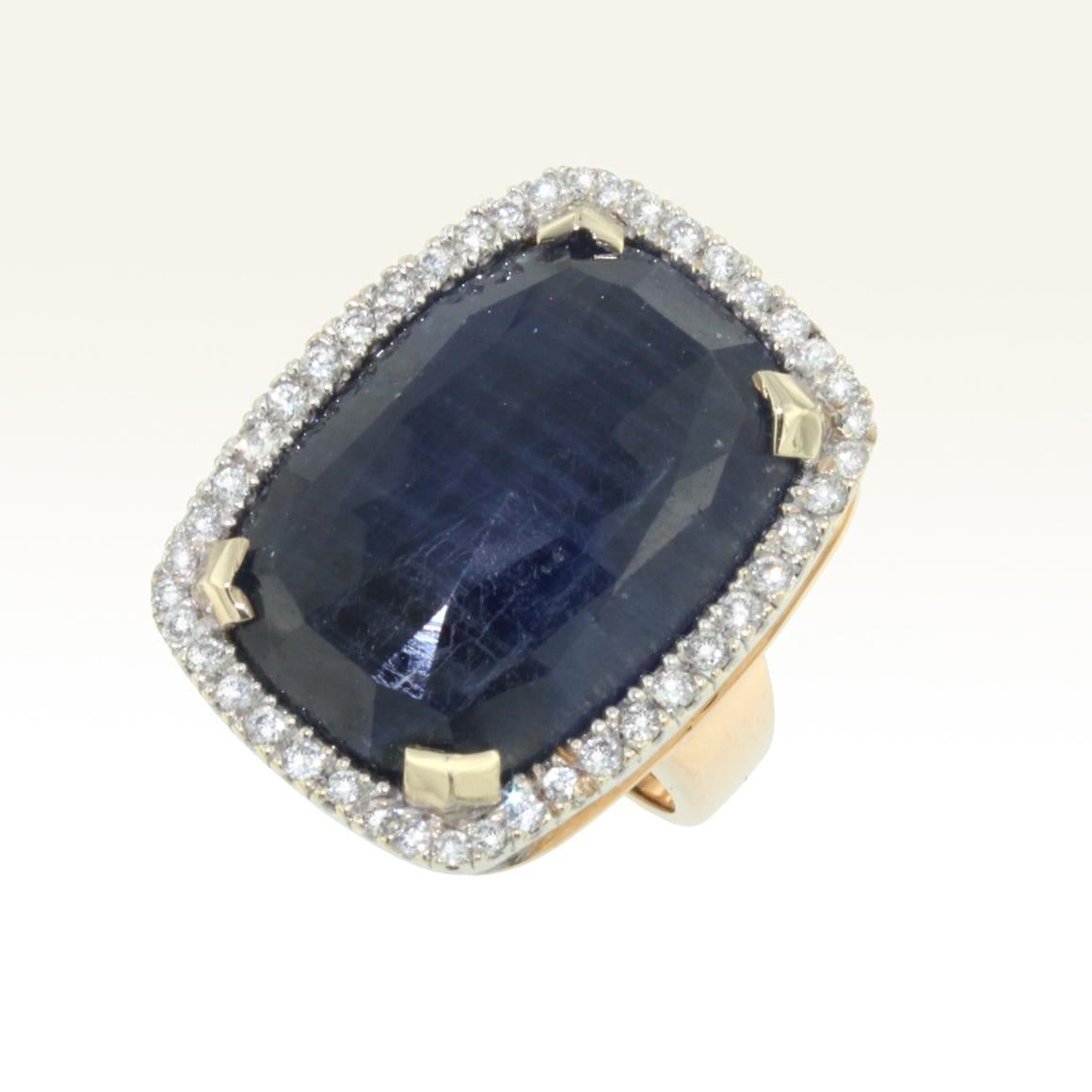 Modern 18 Karat Rose and White Gold with Blue Sapphire and White Diamonds Ring