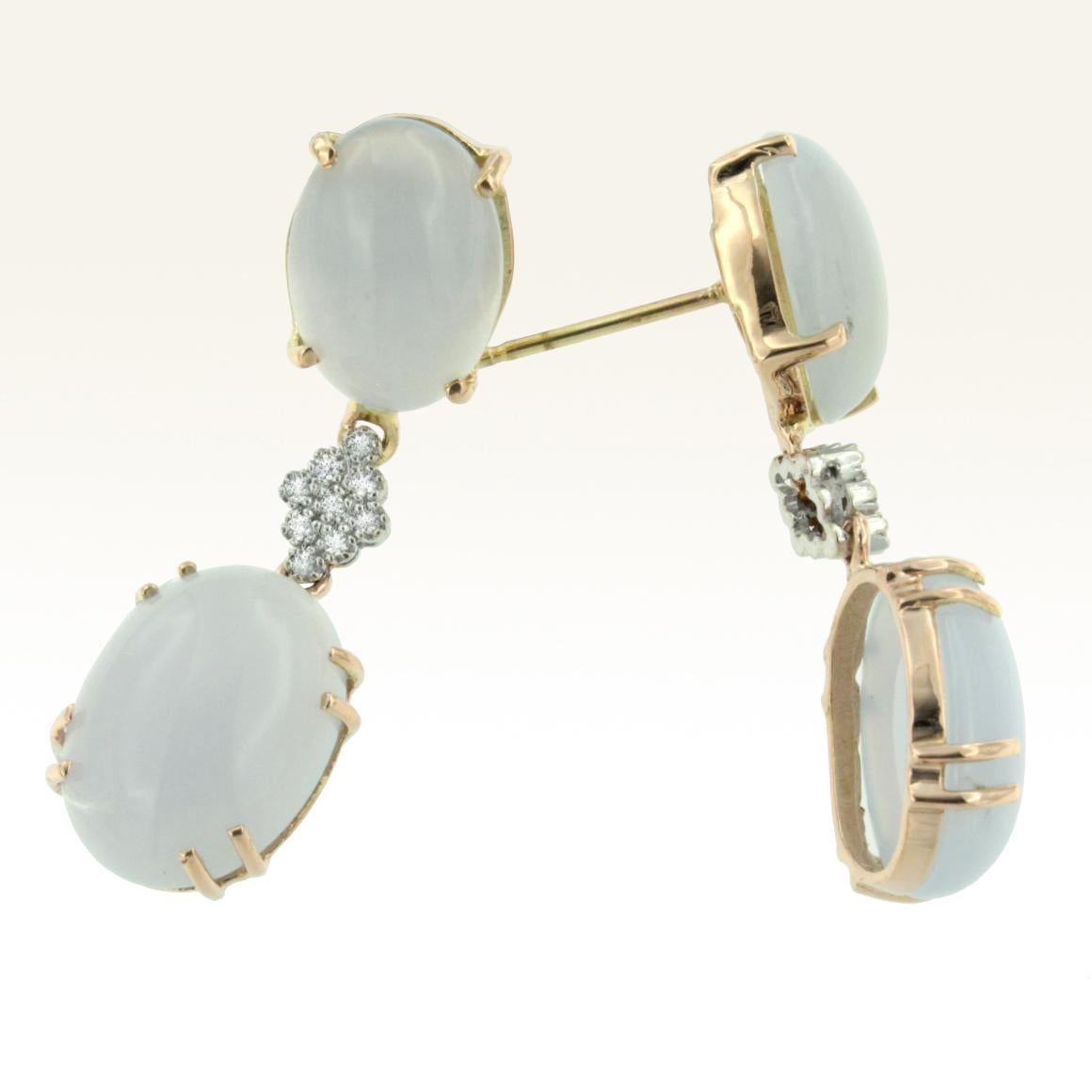 Modern 18 Karat Rose and White Gold with Chalcedony and White Diamond Earrings