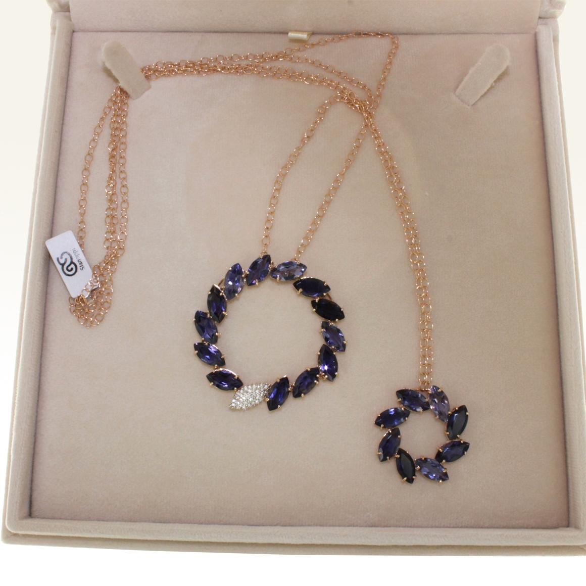18 Karat Rose and White Gold with Iolite and White Diamonds Necklace In New Condition For Sale In GALLARATE, IT