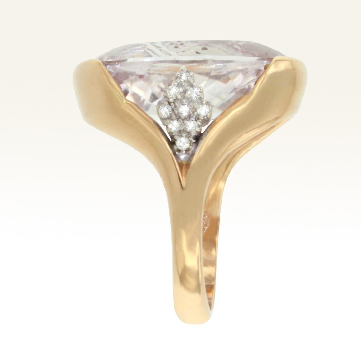 Oval Cut 18 Karat Rose and White Gold with Kunzite and White Diamond Modern Cocktail Ring For Sale