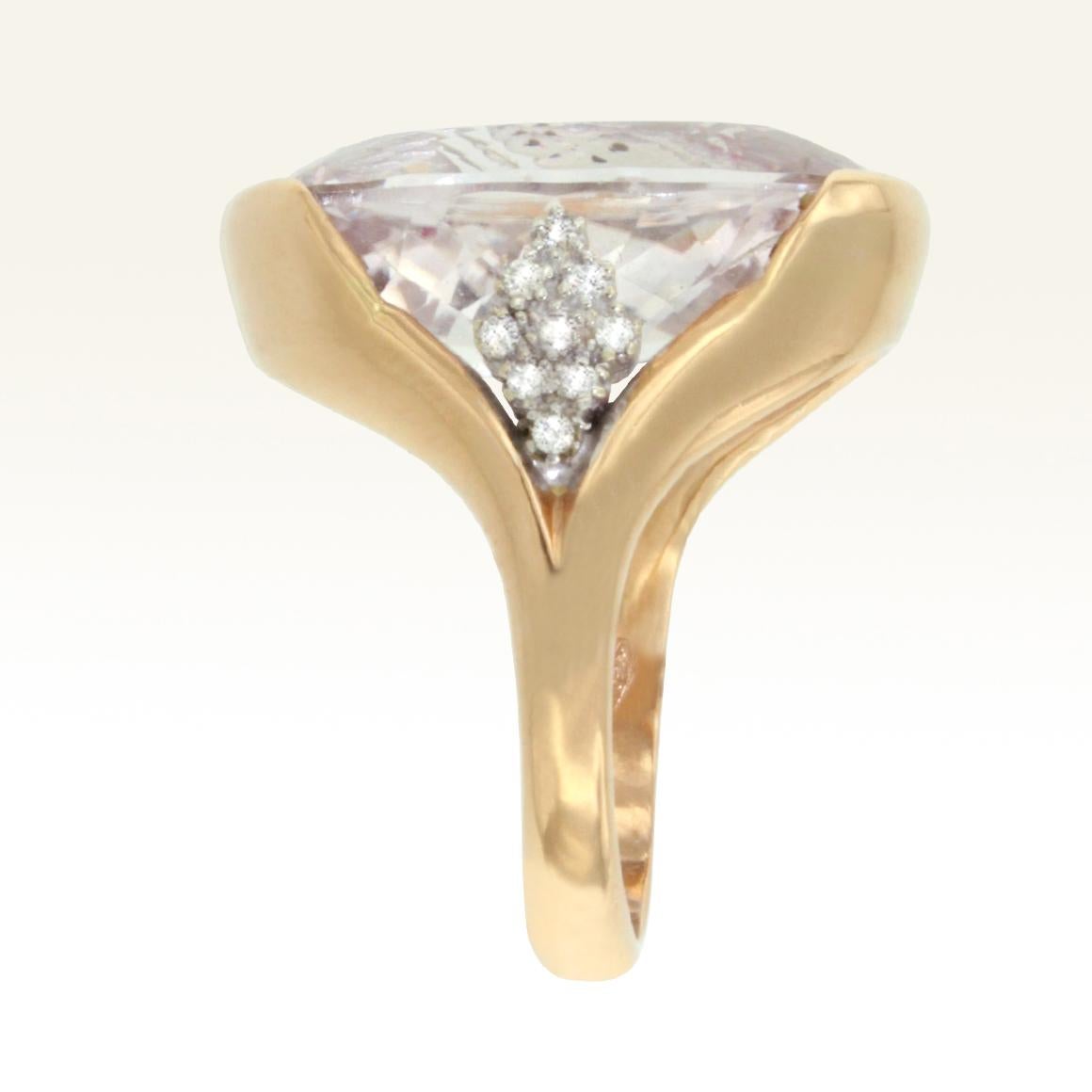 Oval Cut 18 Karat Rose and White Gold with Kunzite and White Diamond Modern Ring For Sale