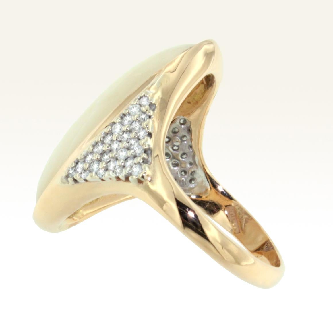 Oval Cut 18 Karat Rose and White Gold with Mother of Pearl and White Diamonds Ring For Sale