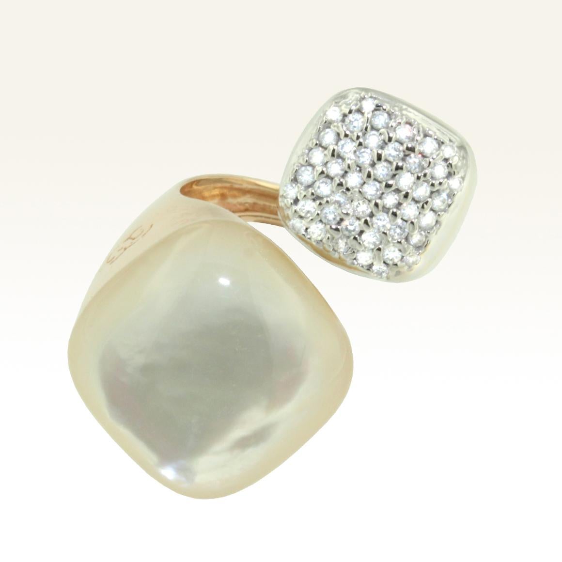 Modern 18k Rose and White Gold with Mother of Pearl and White Diamonds Ring For Sale