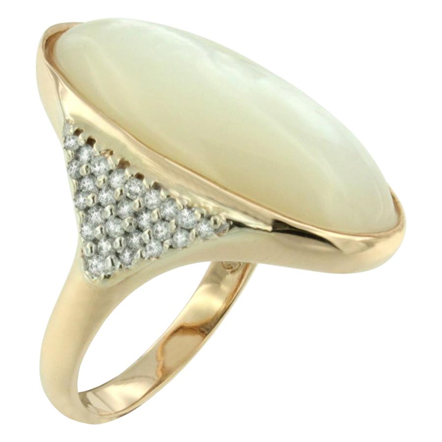 18 Karat Rose and White Gold with Mother of Pearl and White Diamonds Ring For Sale