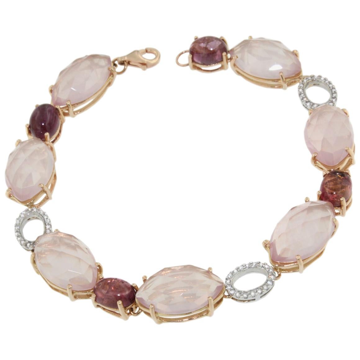 18k Rose and White Gold with Pink Quartz Tourmaline and White Diamonds Bracelet