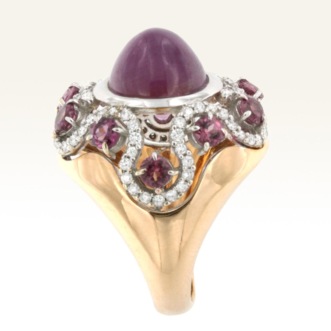 Modern 18 Karat Rose and White Gold with Pink Tourmaline and White Diamond Ring For Sale