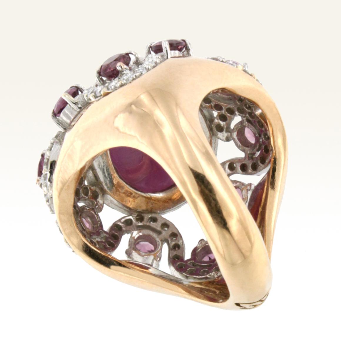 18 Karat Rose and White Gold with Pink Tourmaline and White Diamond Ring In New Condition For Sale In GALLARATE, IT