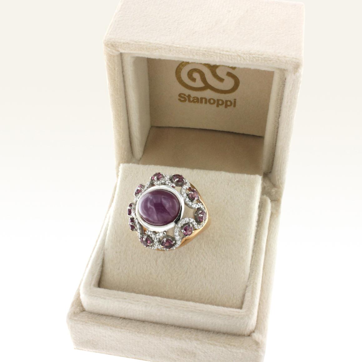 18 Karat Rose and White Gold with Pink Tourmaline and White Diamond Ring For Sale 1