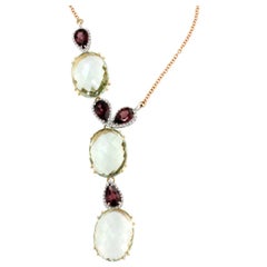 Halskette aus 18 Karat Roségold und Weißgold mit Prasiolith Turmalin und weißen Diamanten