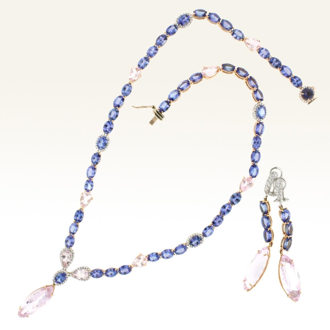 Marquise Cut 18K Gold with Tanzanite Kunzite and White Diamond Amazing Modern Necklace  For Sale