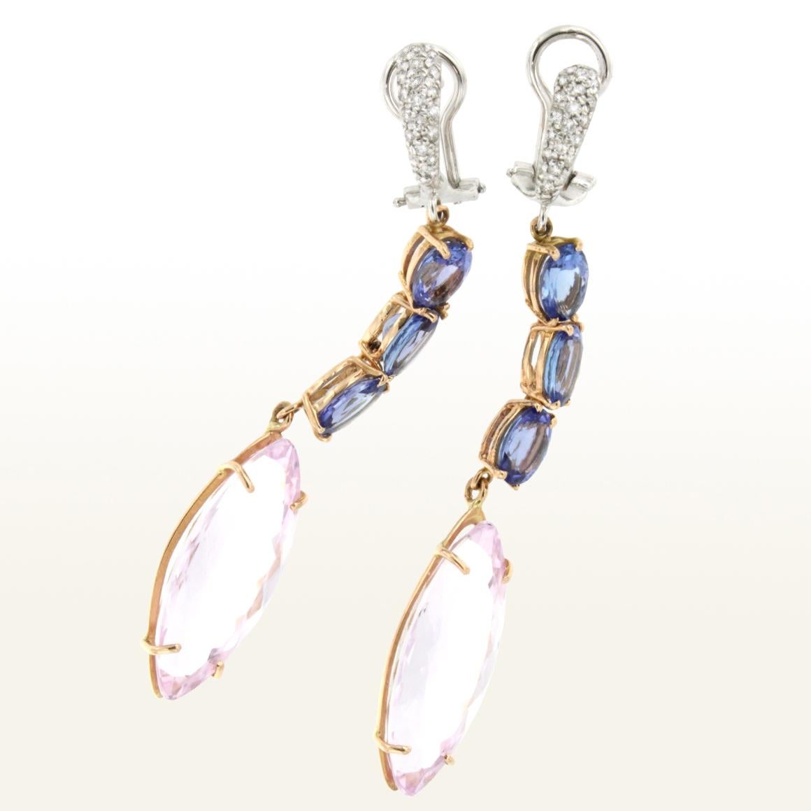Magnifique collier moderne en or 18 carats avec tanzanite, kunzite et diamant blanc  Pour femmes en vente