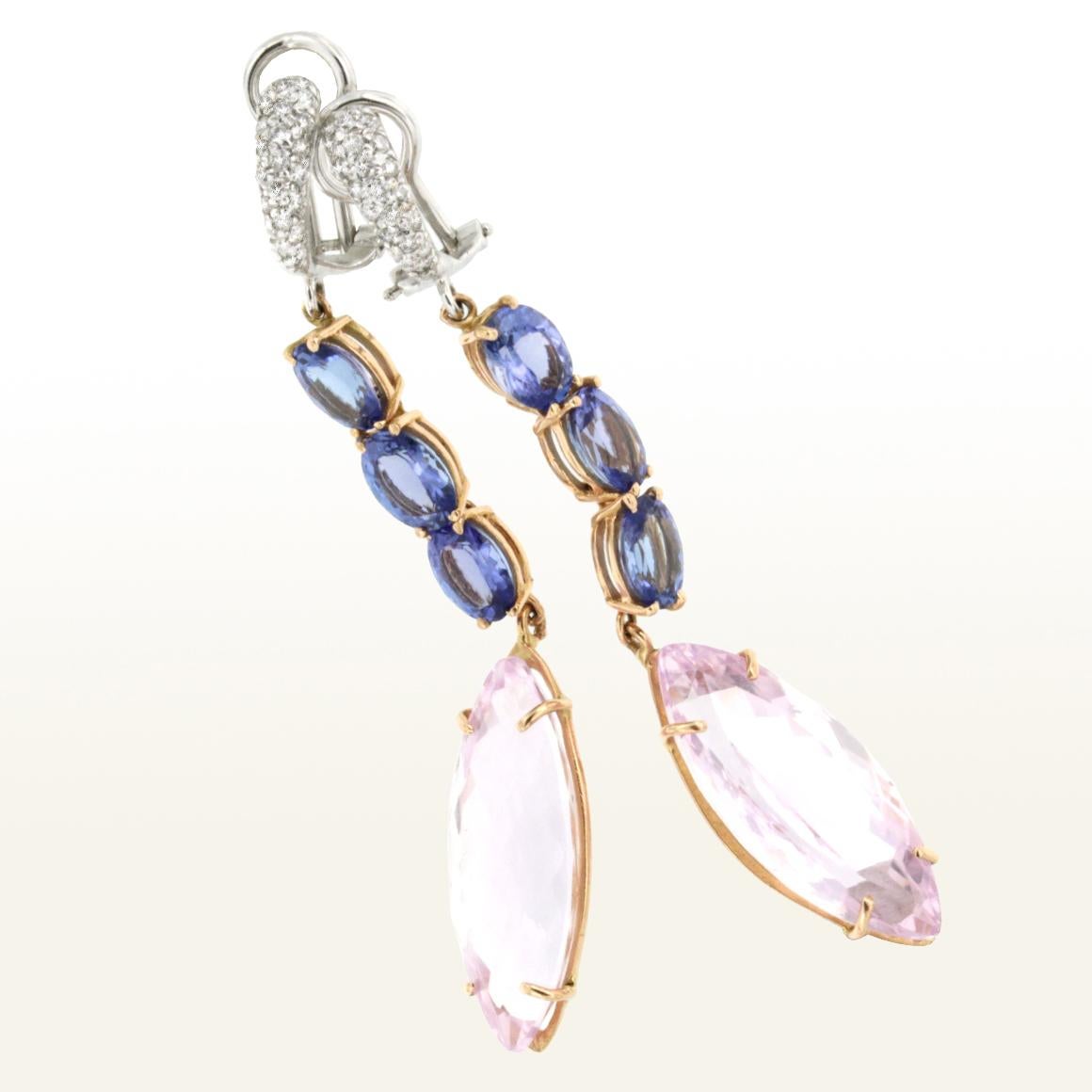 Magnifique collier moderne en or 18 carats avec tanzanite, kunzite et diamant blanc  en vente 1