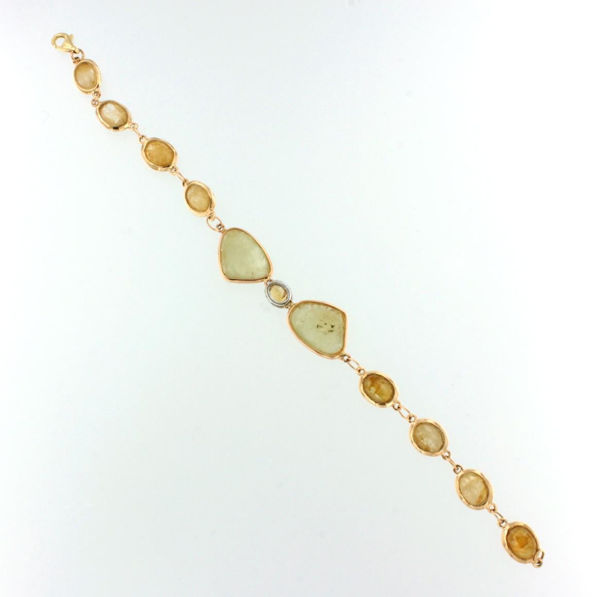 Modern 18k Rose and White Gold with Yellow Sapphire Citrine and White Diamonds Bracelet For Sale
