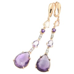 18k Rose and White Golg with Amethyst Pink Quartz and White Diamonds Earrings