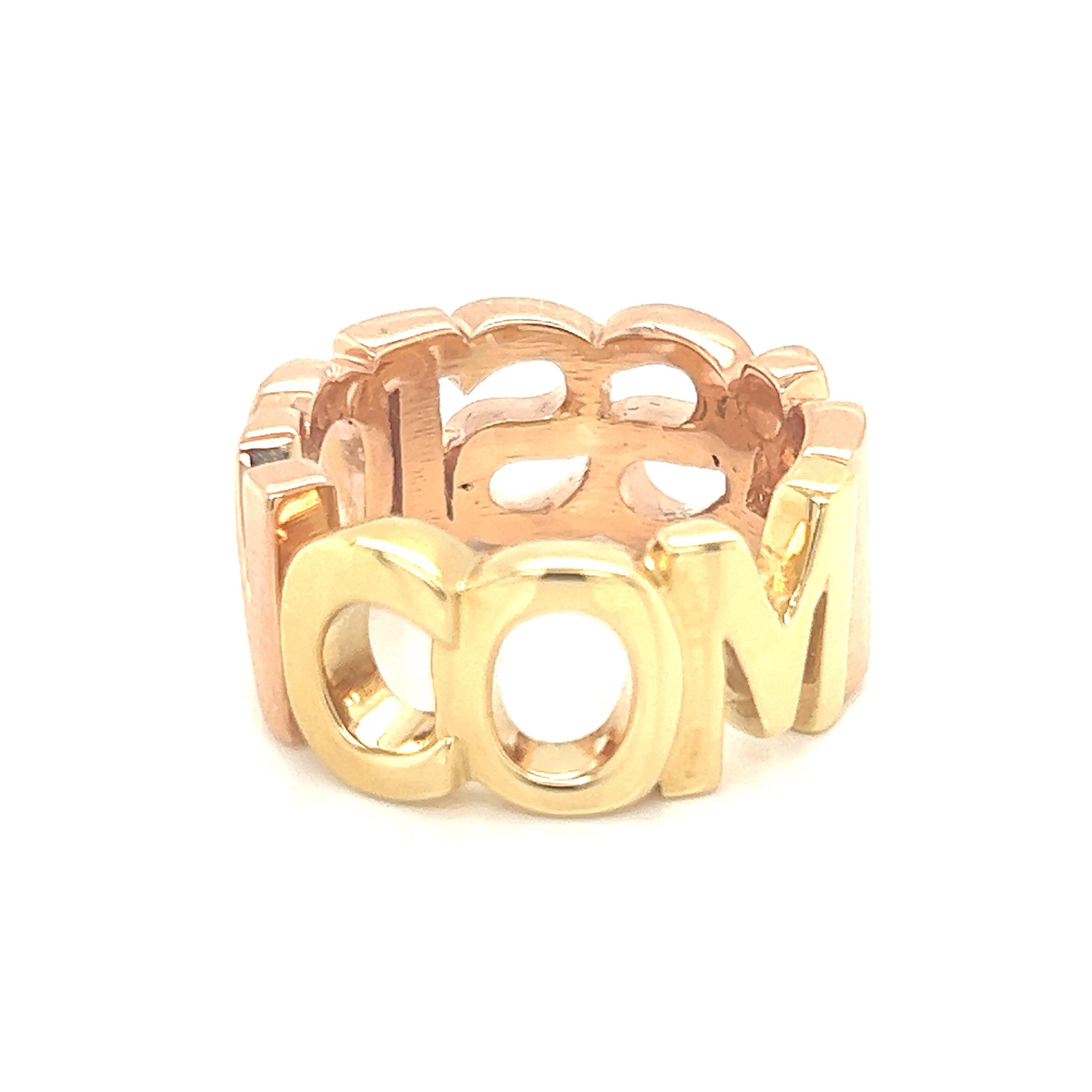 For Sale:  18k Rose and Yellow Gold Compassion Word Ring 5