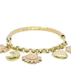 18k Rose and Yellow Gold Sun, Moon, and Heart Dangle 5 Charm Bracelet In Stock