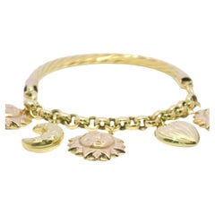 18k Rose and Yellow Gold Sun, Moon, and Heart Dangle 5 Charm Bracelet In Stock