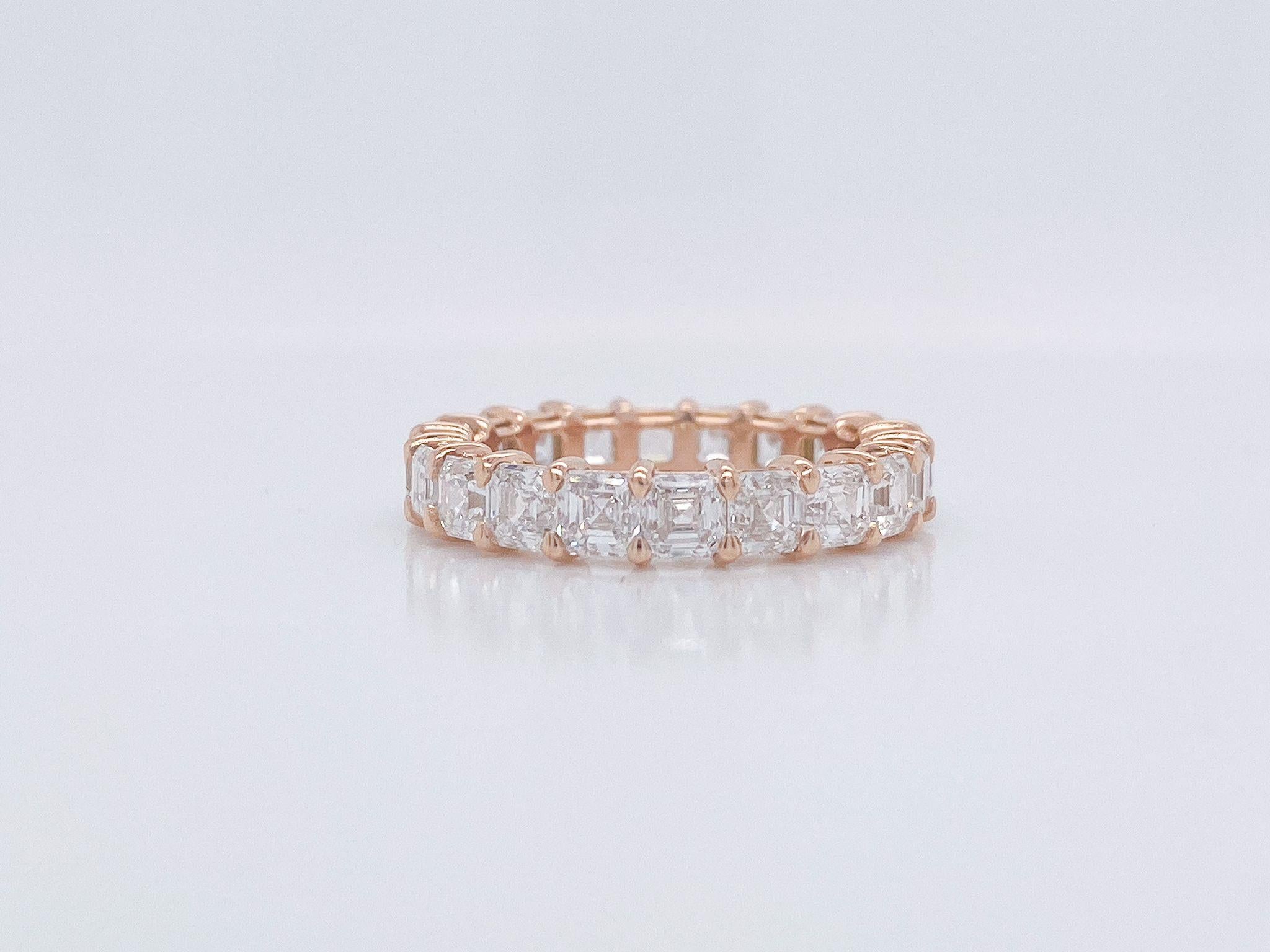 Asscher Cut 18K Rose Asscher Diamond Eternity Band  For Sale