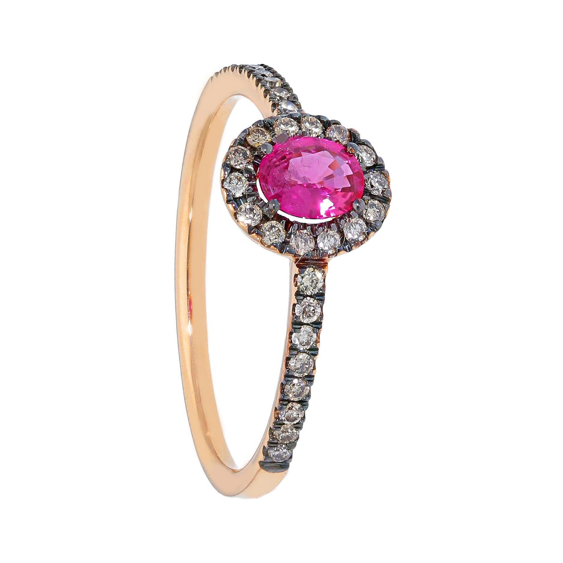 For Sale:  18K Rose & Black Gold Pradera Colourful Engagement Ring w/Rubys & Brown Diamonds