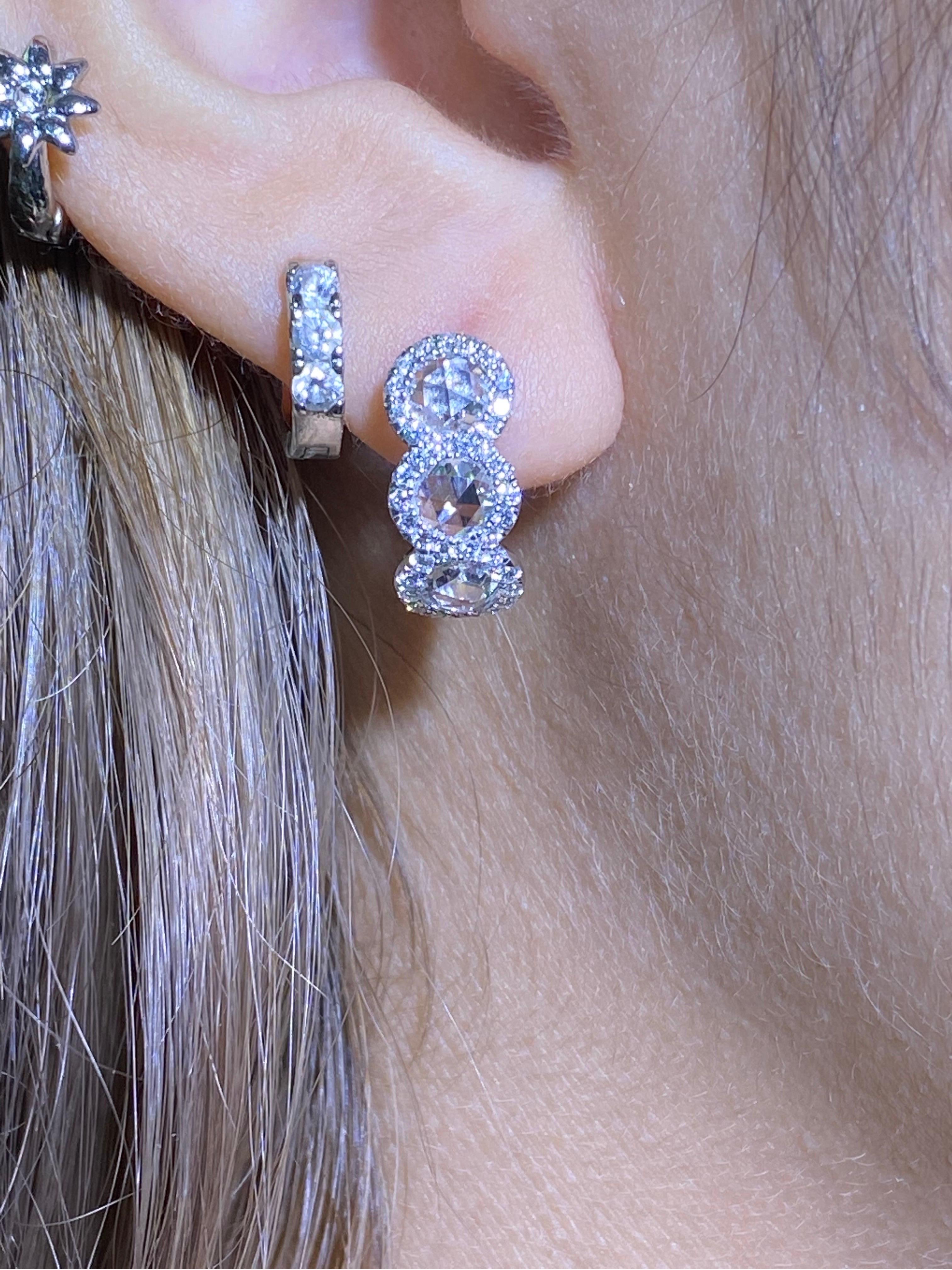 18k Rose Cut Diamond Earring In New Condition For Sale In Hong Kong, CN