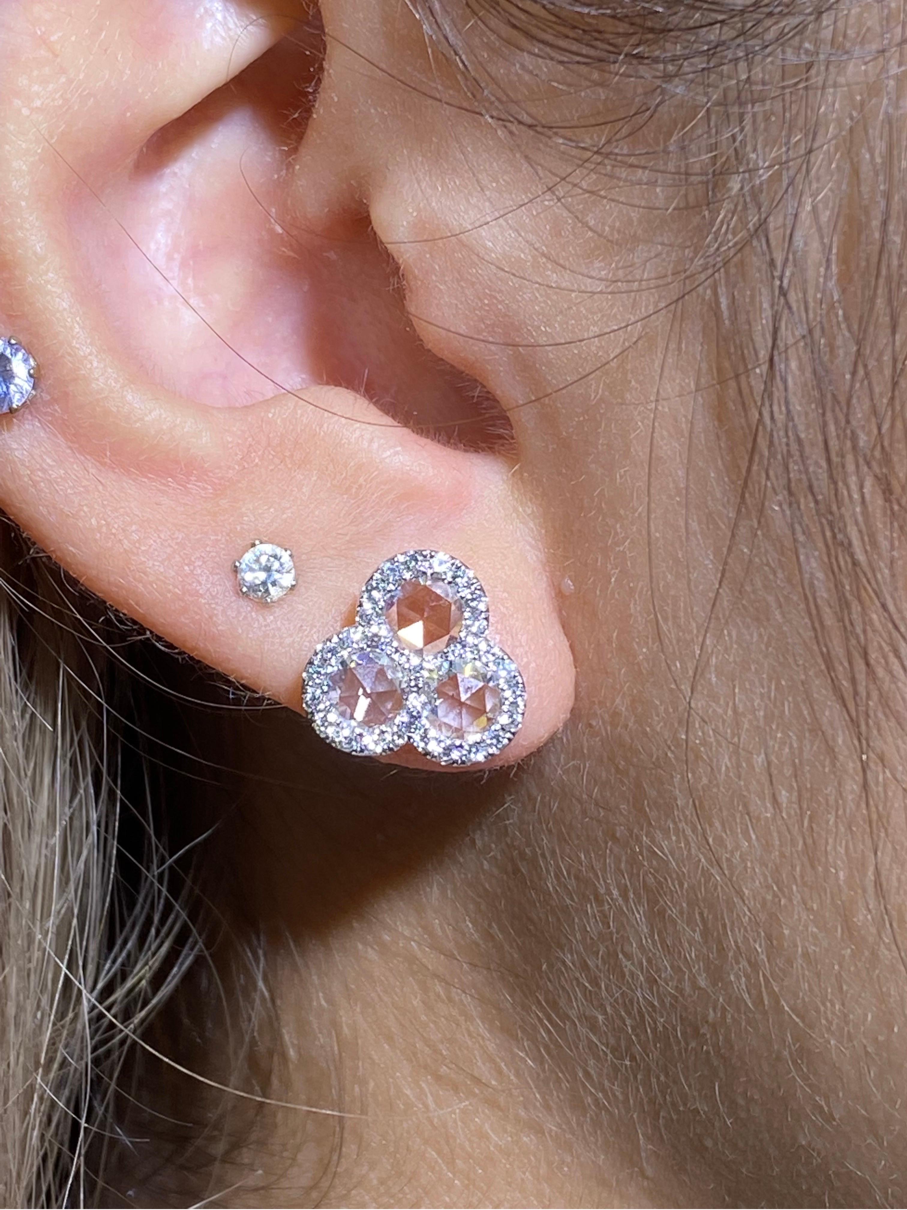 18k Rose Cut Diamond Earring In New Condition For Sale In Hong Kong, CN