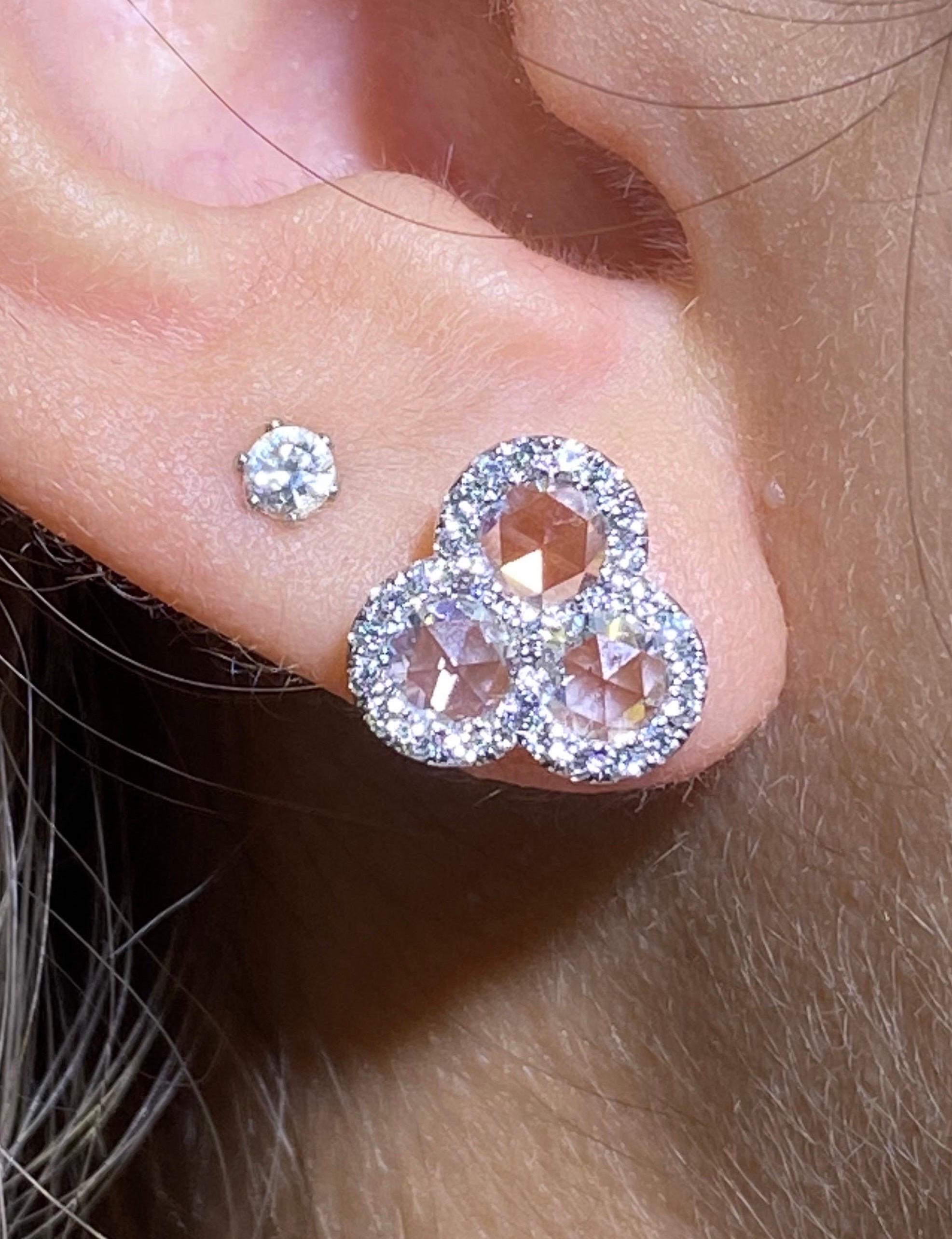 Women's or Men's 18k Rose Cut Diamond Earring For Sale