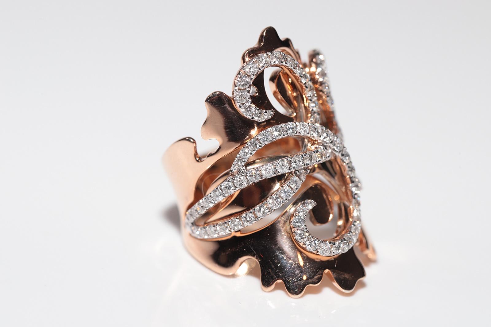 18k Rose Gold Natural Diamond Decorated Strong Big Tank Ring For Sale 4