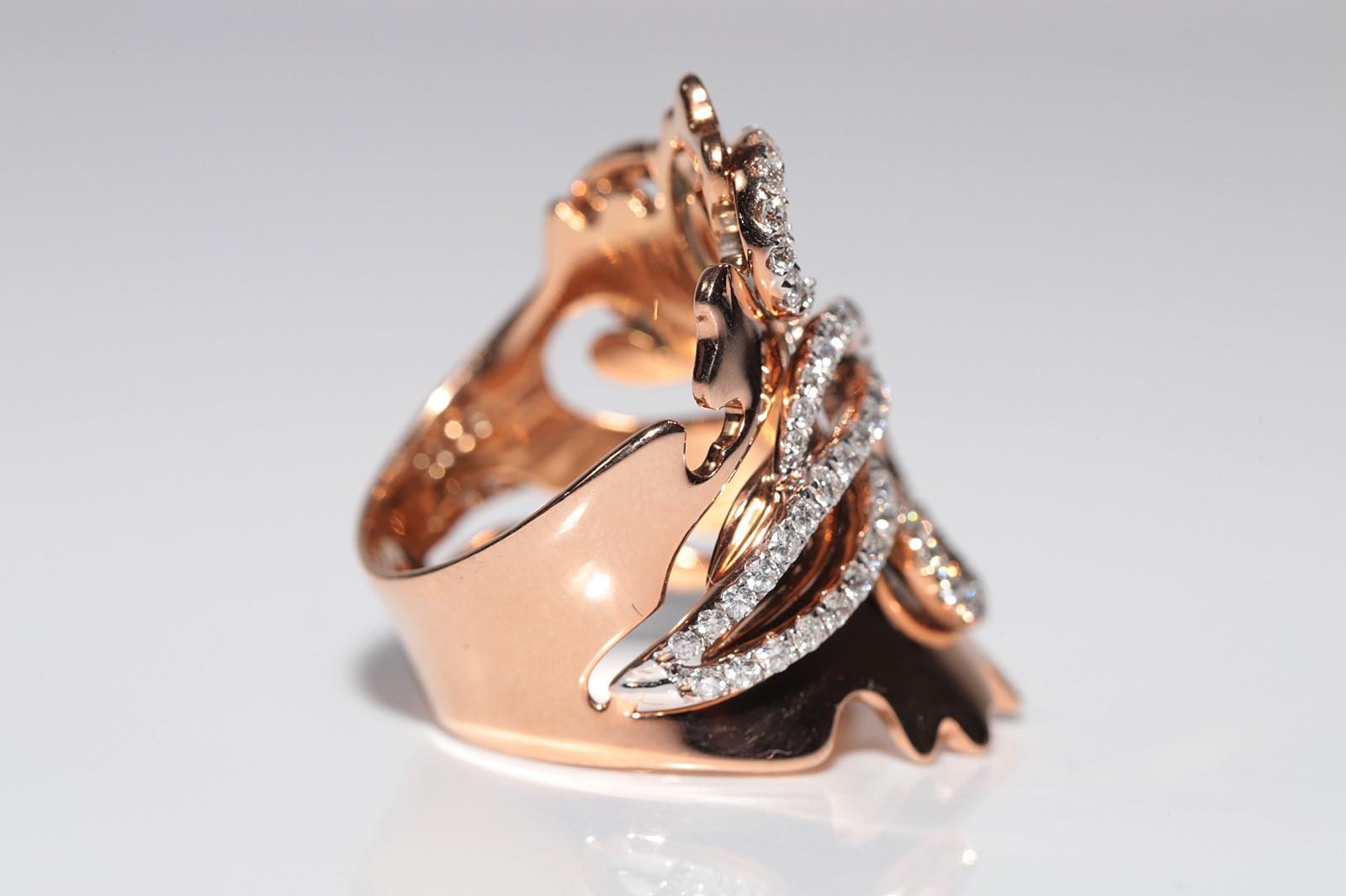 18k Rose Gold Natural Diamond Decorated Strong Big Tank Ring For Sale 5
