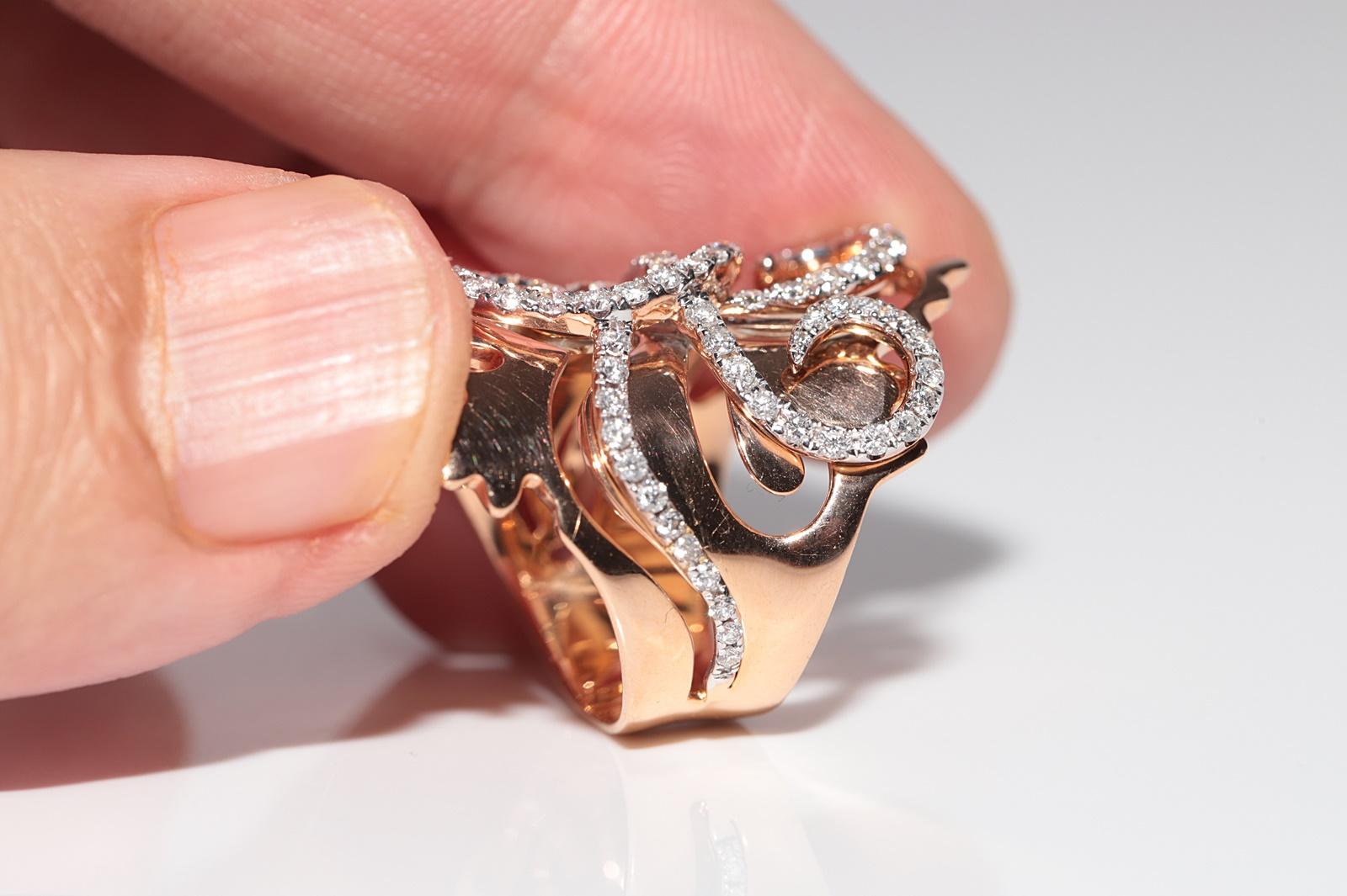 18k Rose Gold Natural Diamond Decorated Strong Big Tank Ring For Sale 8