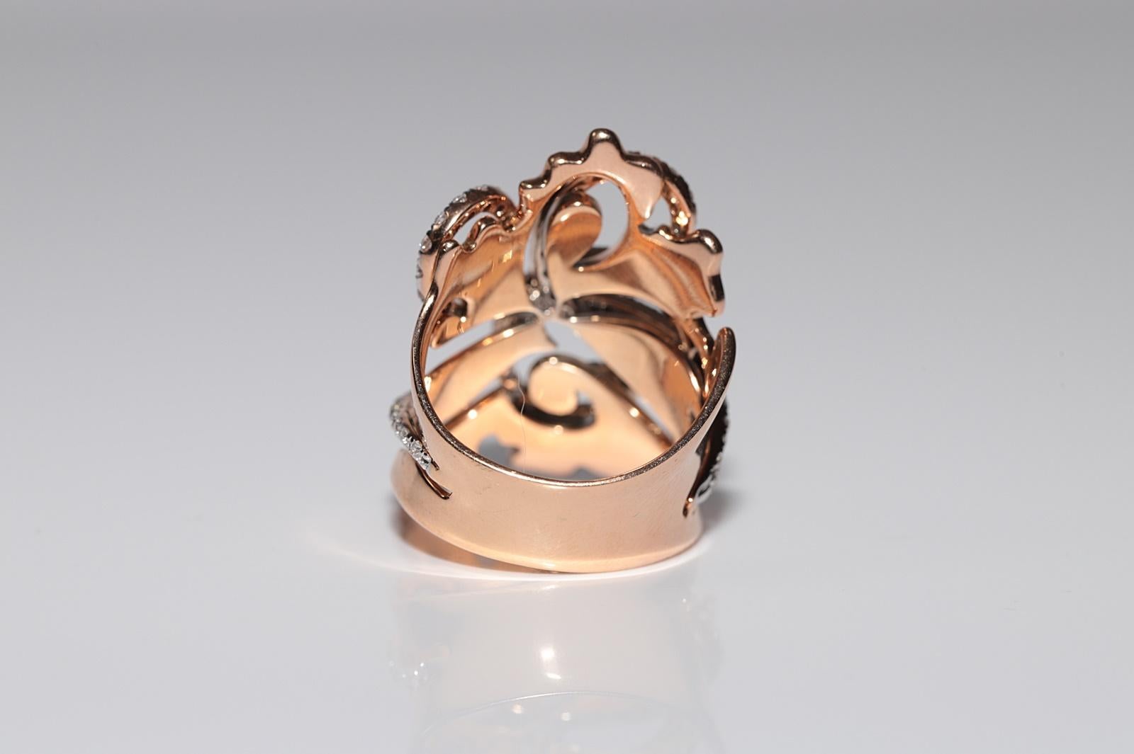 18k Rose Gold Natural Diamond Decorated Strong Big Tank Ring For Sale 10