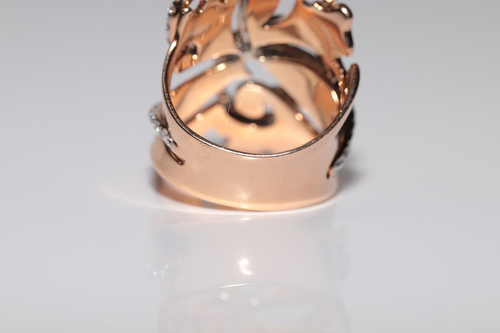 18k Rose Gold Natural Diamond Decorated Strong Big Tank Ring For Sale 11