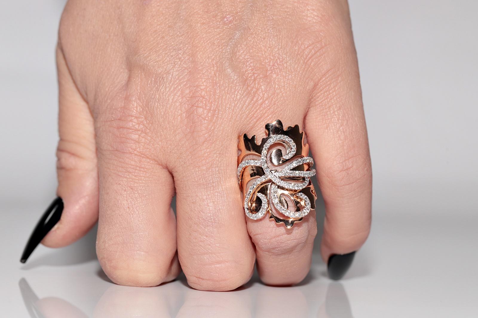 Modern 18k Rose Gold Natural Diamond Decorated Strong Big Tank Ring For Sale